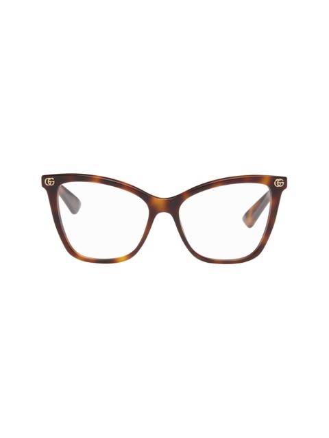 GUCCI Brown Light Acetate GG Cat Eye Glasses