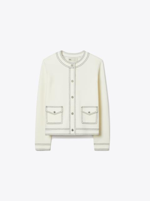 TORY BURCH Topstitch Wool Cardigan