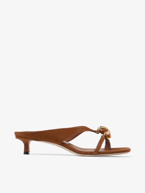 JIMMY CHOO Emeri Stone 35 Tan Suede Sandals with Stone Detail