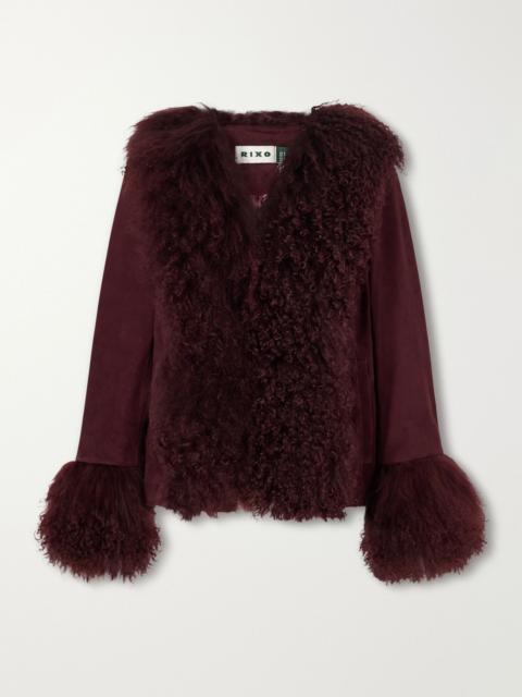 RIXO Shearling-trimmed suede jacket Burgundy