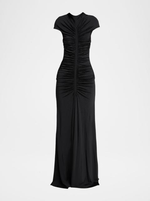 GIORGIO ARMANI Ruched Cap-Sleeve Rhinestone Gown