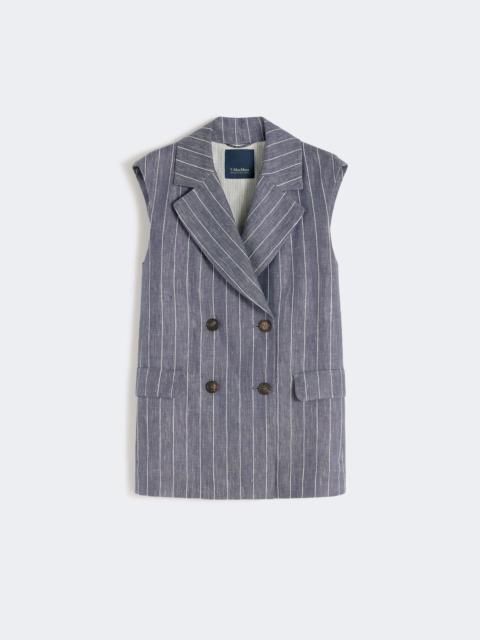 'S Max Mara Pinstriped linen Batavia gilet with a denim effect - ULTRAMARINE