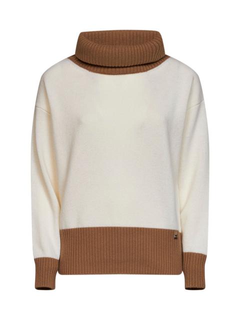 Herno Milky white color-block wool turtleneck sweater