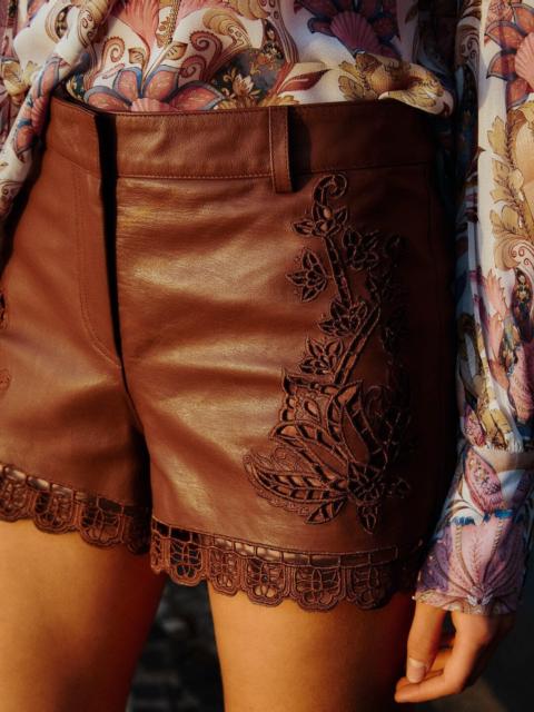 FARM RIO Caramel Richelieu Belt Loops Leather Shorts