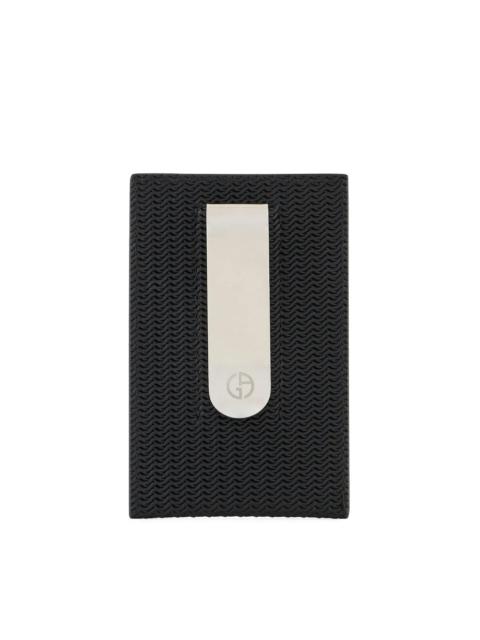 GIORGIO ARMANI LOGO-PLAQUE WOVEN LEATHER CARDHOLDER