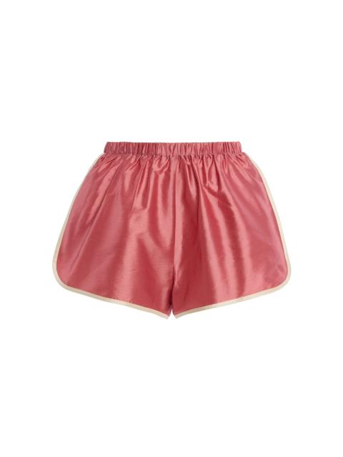 DONNI. Striped Silk Taffeta Mini Shorts red