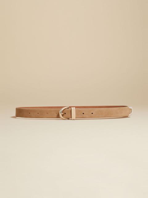 KHAITE The Bambi Belt in Beige Suede with Silver