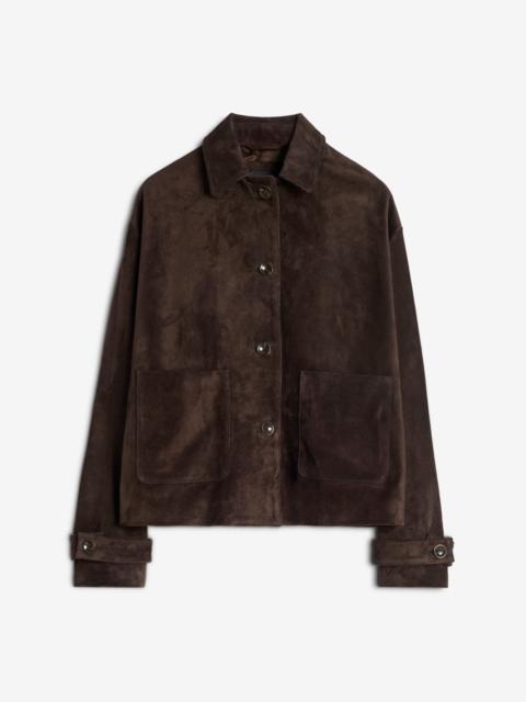 7 For All Mankind Suede Cropped Chore Jacket in Coffee Bean