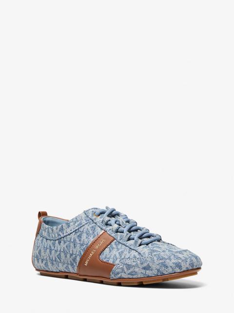 MICHAEL KORS Keely Signature Logo Print Denim and Leather Trainer
