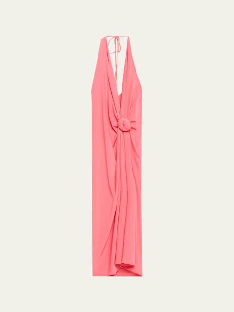 SILVIA TCHERASSI Guadalupe Knotted Backless Halter Midi Dress