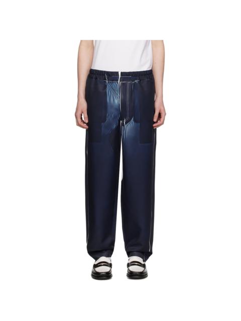 Comme des Garçons SHIRT Navy Polyester Twill Garment Printed Trousers