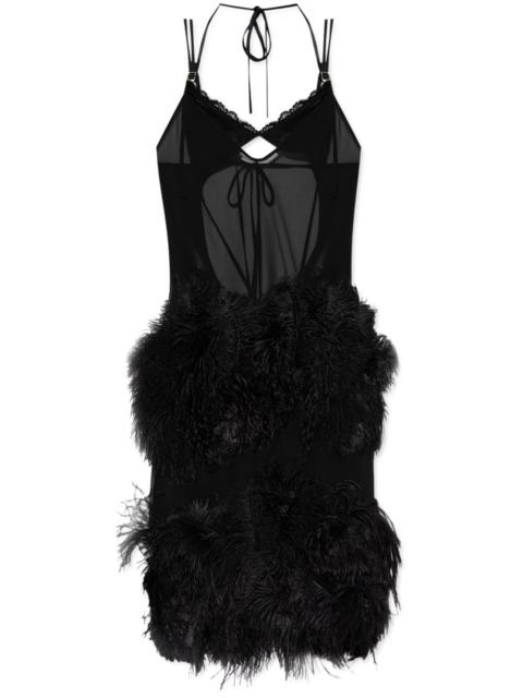 THE ATTICO ostrich feather-trim midi dress