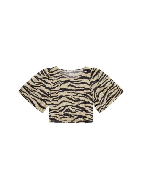 GANNI zebra-print crinked cropped T-shirt