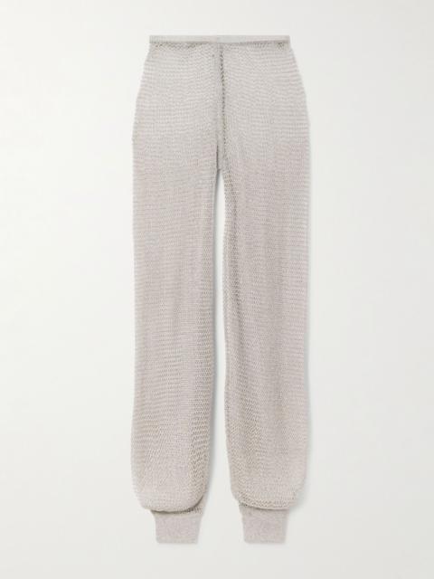 Alaïa Metallic open-knit wide-leg pants Silver