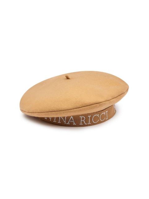 NINA RICCI logo-print crystal-embellished beret