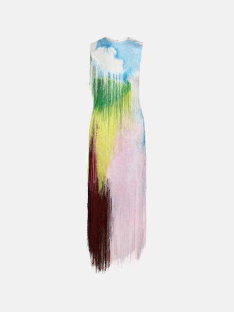 Oscar de la Renta ABSTRACT WATERCOLOR FRINGE COCKTAIL DRESS