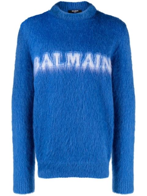 Balmain logo-print brushed-finish jumper