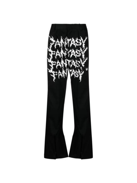 KUSIKOHC slogan-print straight-leg wool trousers