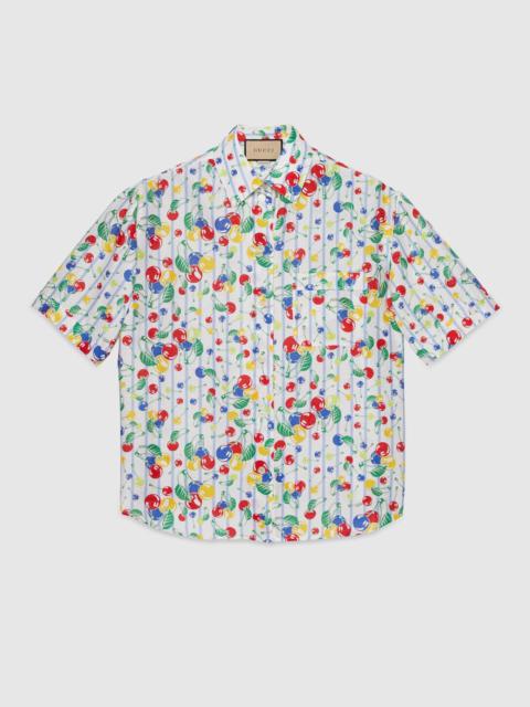 GUCCI Gucci cherries striped print cotton shirt