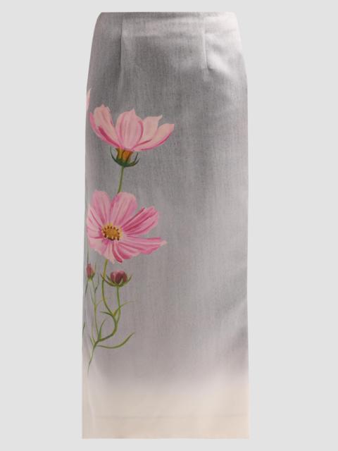 Oscar de la Renta Women's Cosmos Floral Satin Pencil Skirt - Pink Grey