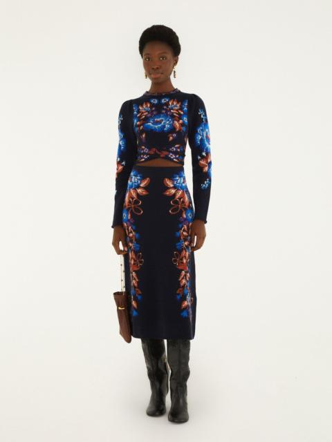 FARM RIO Bow Garden Knit Midi Skirt