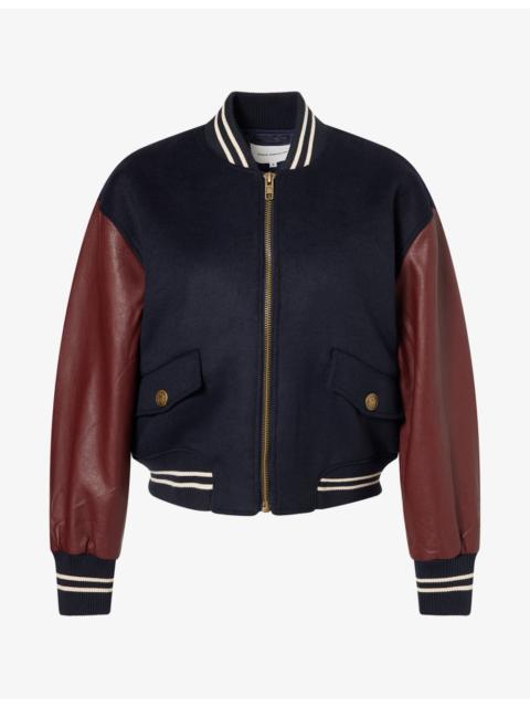 GOOD AMERICAN Team Embroidered Wool-Blend Varsity Jacket