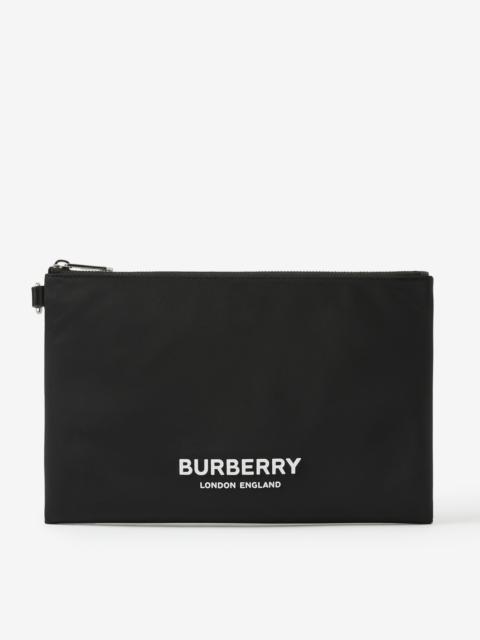 Burberry Logo Print Nylon Zip Pouch