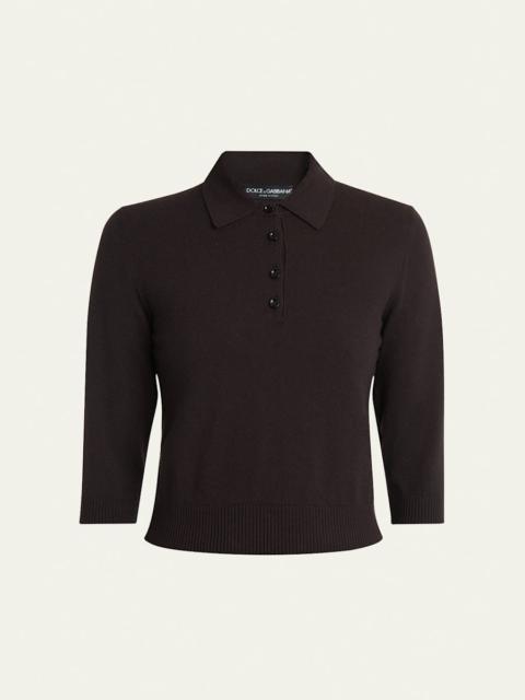 Dolce & Gabbana 3/4-Sleeve Cashmere Polo Sweater