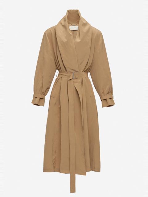 MAGDA BUTRYM Draped collar viscose and linen trench in beige