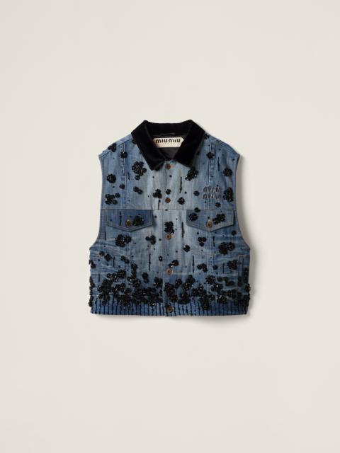 Miu Miu Embellished denim trucker vest