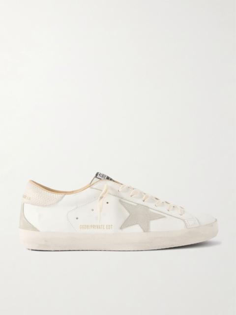 Golden Goose Super-Star Distressed Suede-Trimmed Leather Sneakers White