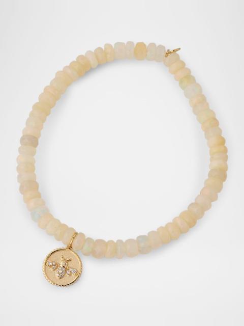 SYDNEY EVAN Ethiopian Welo Opal Bead Bracelet with Tiny Pave Bee Coin Charm