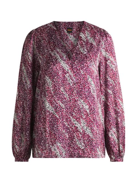 BOSS REGULAR-FIT BLOUSE WITH V NECKLINE IN PRINTED SATIN