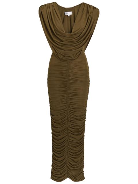 RONNY KOBO Ronny Kobo Parish Cowl-neck Ruched Stretch-mesh Midi Dress