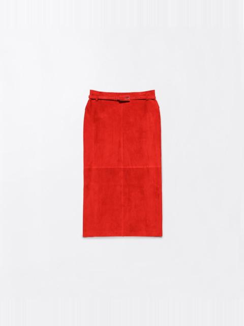 TOM FORD SOFT SUEDE LAMBSKIN PENCIL SKIRT WITH BELT DETAIL