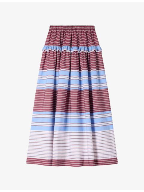 Sandro Stripe-Pattern Cotton Maxi Skirt