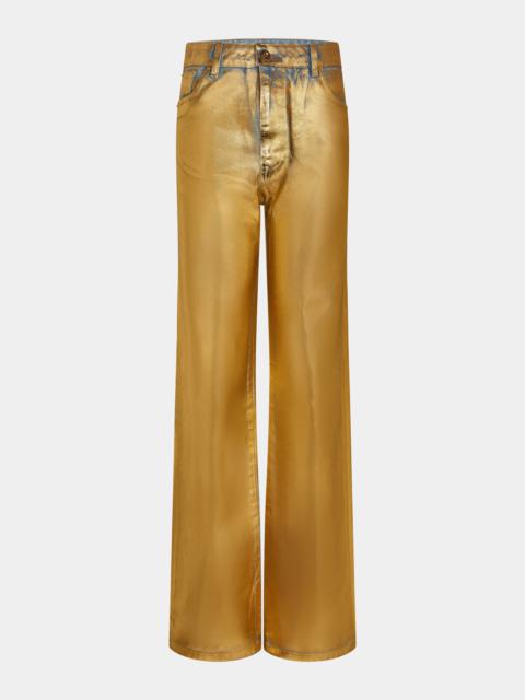 rabanne STRAIGHT JEANS WITH GOLD METALLIC PAINT EFFECT