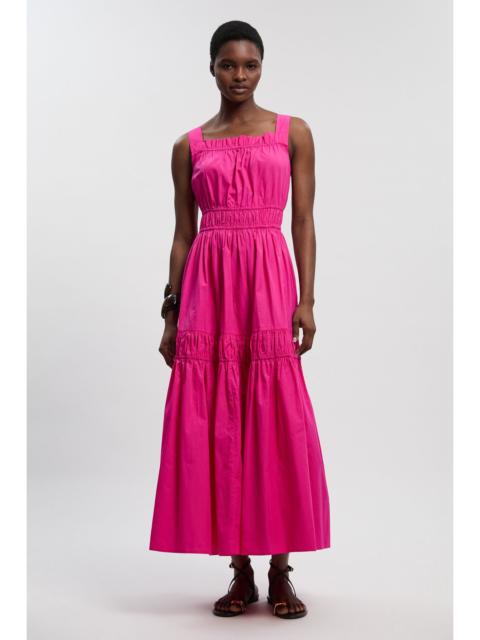 KAREN MILLEN Shirred Cotton Tiered Woven Strappy Maxi Dress