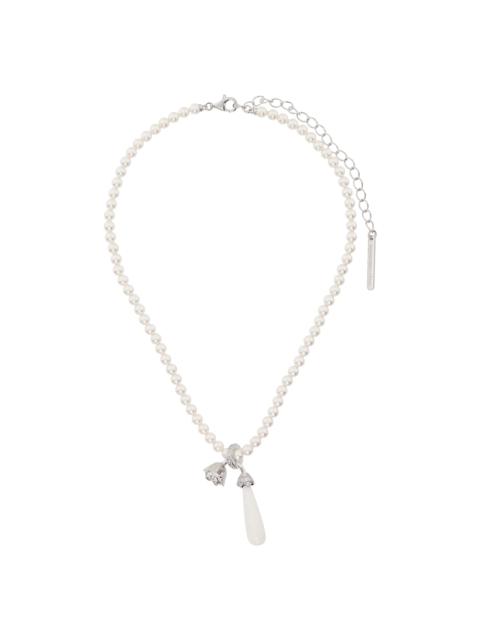 White Pearl Drop Sleeping Rose Necklace
