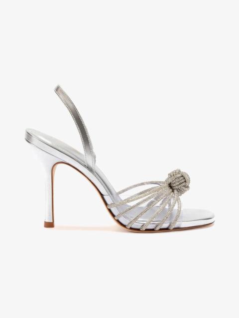Larroudé Valerie Crystal Slingback Sandal In Silver Metallic Leather
