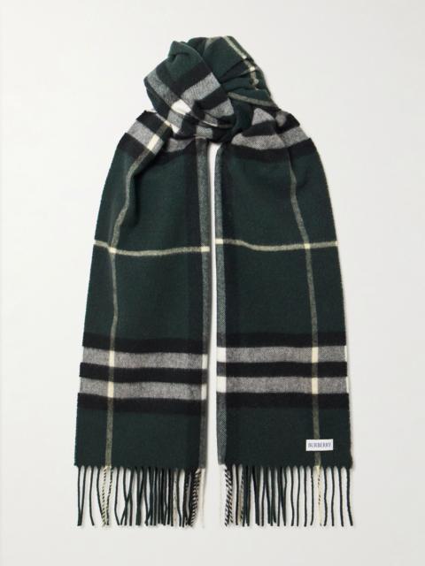Burberry Fringed checked cashmere scarf Dark green