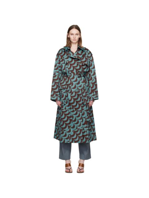 Dries Van Noten Blue & Brown Double-Breasted Trench Coat