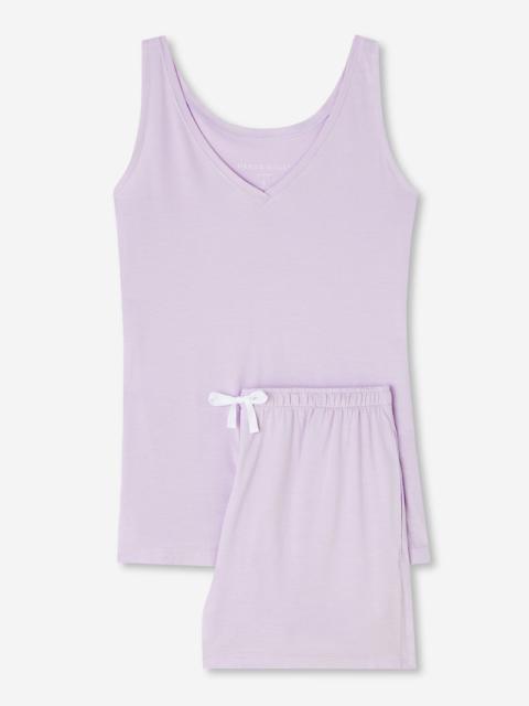 Derek Rose Women's Short Vest Pyjamas Lara Micro Modal Stretch Lilac
