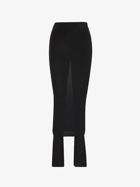 Alaïa Slim-fit semi-sheer stretch-woven midi skirt
