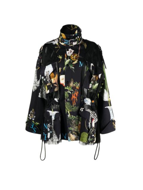 graphic-print tulle panel jacket
