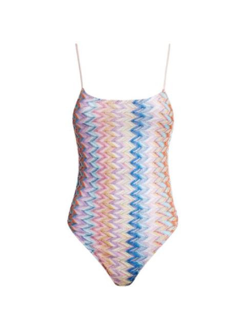 One-piece lamé swimsuit with thin adjustable straps