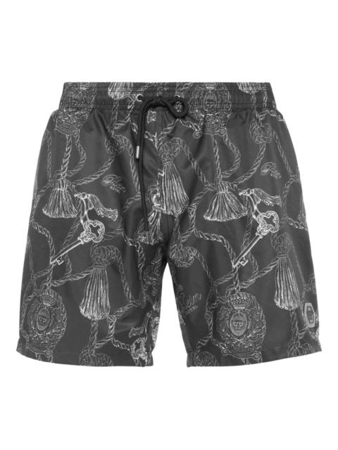 PHILIPP PLEIN tassel key-print swim shorts