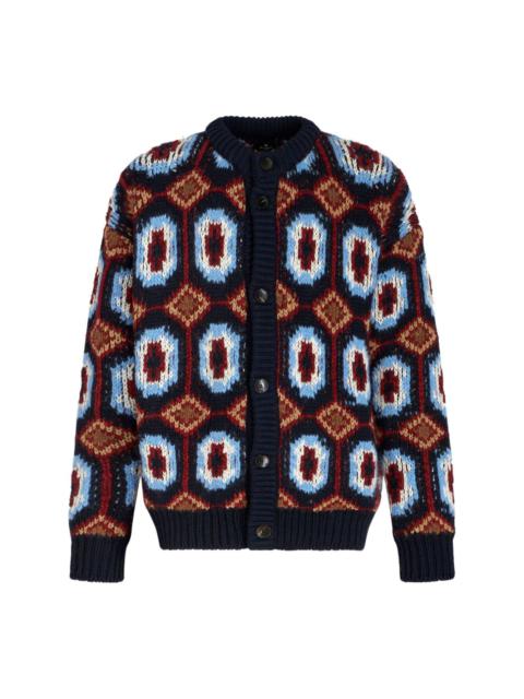 patterned-jacquard wool blend cardigan