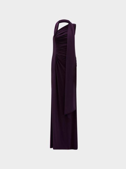AMSALE Ruched High-Slit Column Gown
