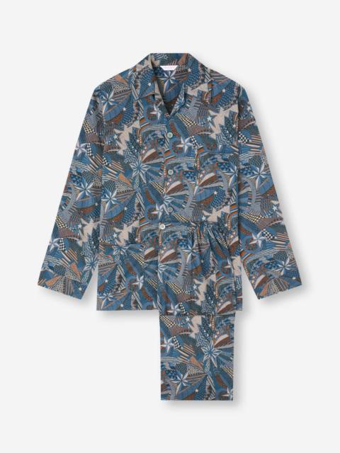 Derek Rose Ledbury Cotton Batiste Pajamas Blue Multi Celebration Print